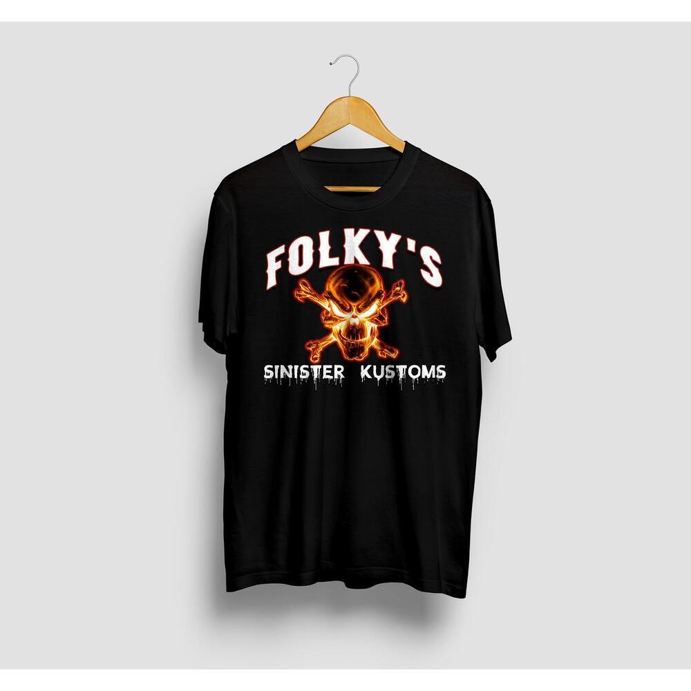 Personalized Folkys Sinister Kustom Red Fire Skull Shirt